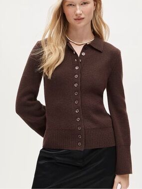 J. Crew Dark Brown Polo Collar Button-Front Cardigan